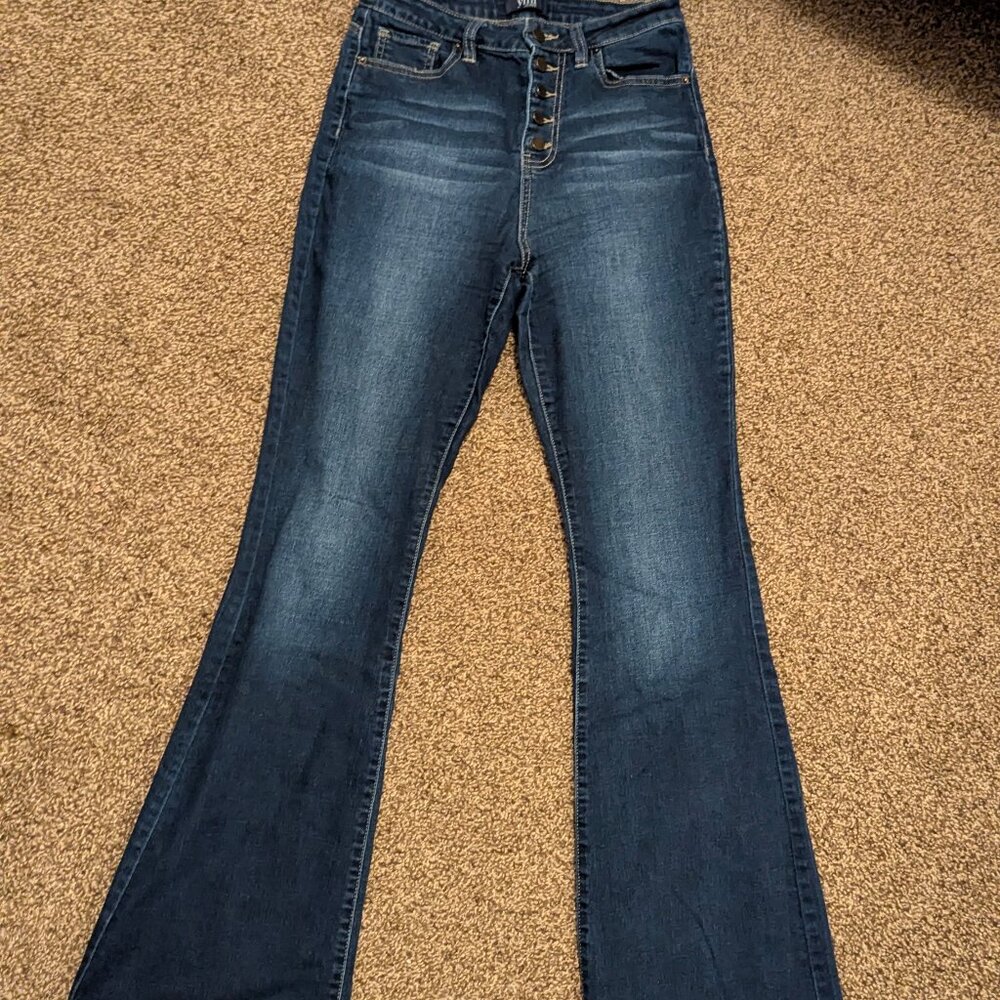 YMI Dark Denim Super Soft Stretchy High Rise Wasited Fit & Flare 5 Button Up Jea